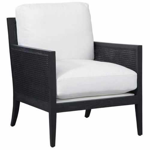 Bakersfield Chair in Vanilla Fabric, Black Wood & Cane