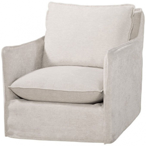 Brianna Slipcovered Swivel Chair in Tidal Driftwood Neutral Fabric