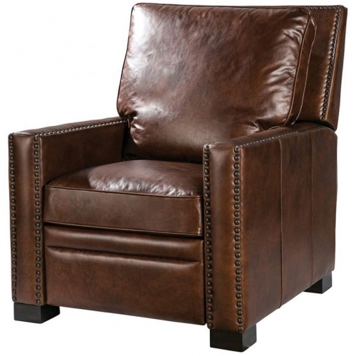 Britt Manual Recliner in Coffee Leather w/ Antique Brass Nailhead Trim