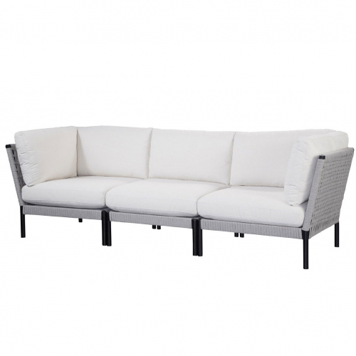 Calabasas Outdoor Sofa in Solid Ivory Fabric & Gray PU Wicker