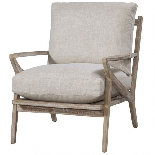 Carmel Accent Chair in Classic Linen Fabric & Gray Wood