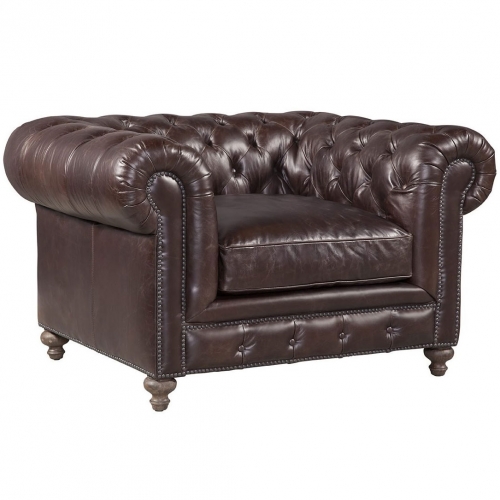 Finn Accent Chair in Valencia Dark Brown Leather w/ Nail Trim