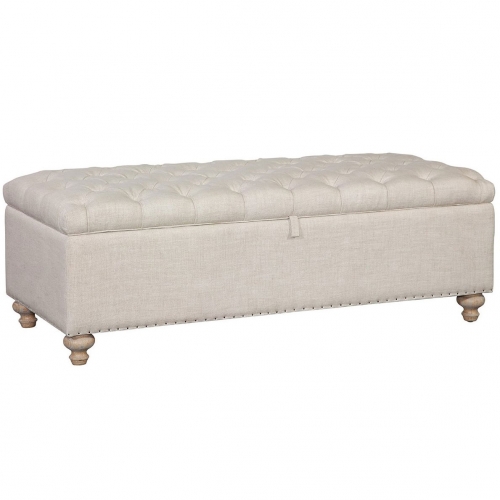 Finn Storage Bench in Classic Linen w/ Nail Trim