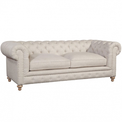 Finn 90" Sofa in Classic Linen w/ Nail Trim