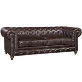 Finn 90" Sofa in Valencia Dark Brown Leather with Nail Trim