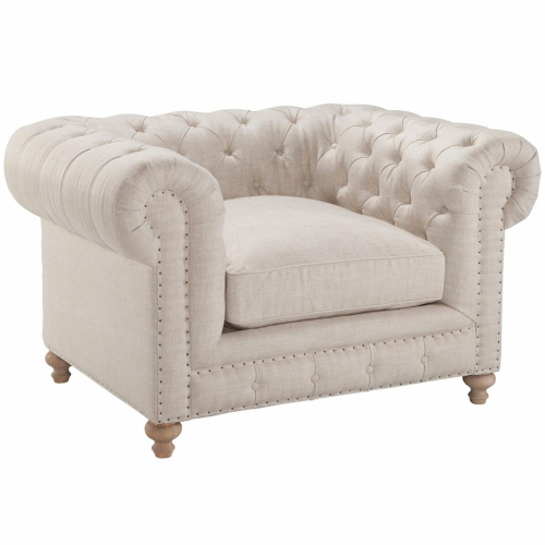 Finn Accent Chair in Classic Linen w/ Nail Trim