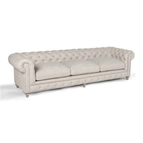 Finn 118" Sofa in Classic Linen w/ Nail Trim