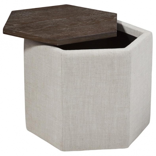 Fresno Storage Ottoman in Floris Linen & Dark Brown Wood