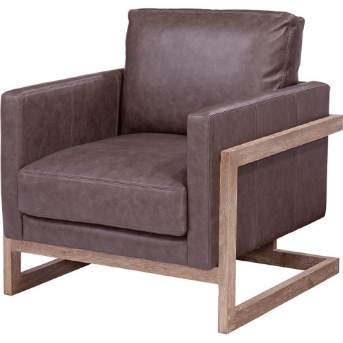 La Cienega Accent Chair in Parrot Gray Leather & Gray Wood