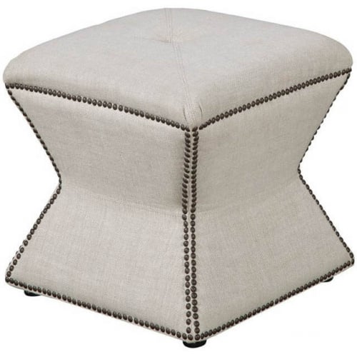 Ridgeway Ottoman in Classic Linen Fabric & Copper Nailhead