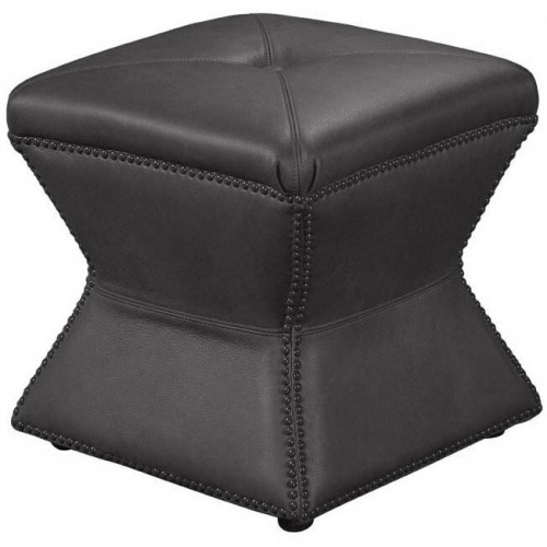 Ridgeway Ottoman in Royalton Gray Leather & Black Nailhead