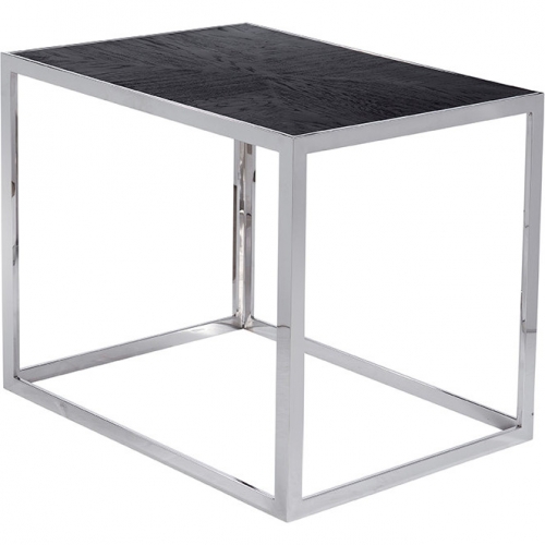 Sunset End Table in Black Wood & Polished Stainless Steel