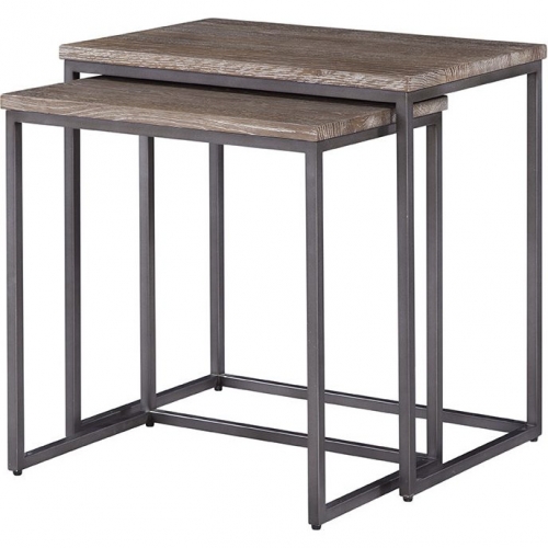 Surfside Nesting Table in Dark Brown Wood & Black Gunmetal