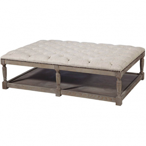 Thomas Rectangle Cocktail Ottoman in Tufted Classic Linen & Wood