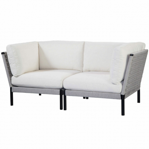 Calabasas Outdoor Studio Sofa in Solid Ivory Fabric & Gray PU Wicker