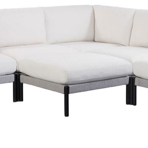 Calabasas Outdoor Ottoman in Solid Ivory Fabric