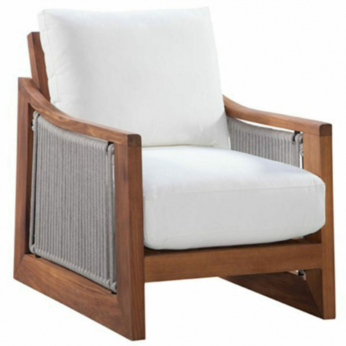 Sacramento Outdoor Accent Chair in Solid White Fabric, Teak & Rope