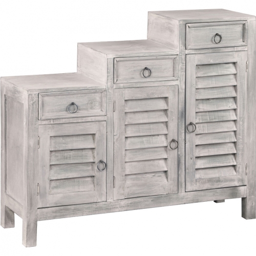 Cottage 3 Tiered Shutter Cabinet in Distressed Light Gray