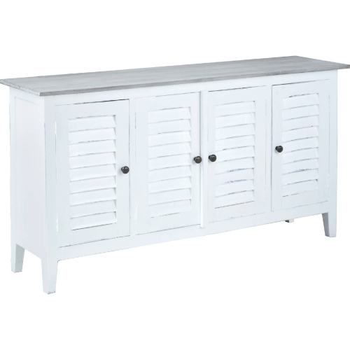 Cottage Shutter Door Sideboard in Distressed White & Gray Mahogany