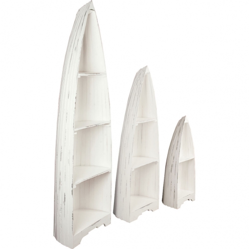 Cottage 3 Piece Boat Shelves Bookcase in Distressed White Mahogany