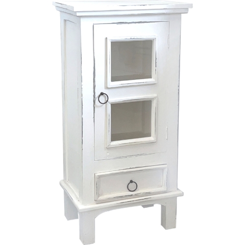 Cottage One Door End Table in Distressed White Mahogany