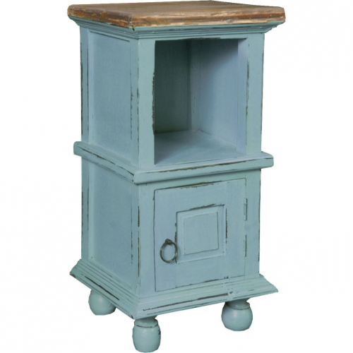 Cottage End Table in Beach Blue & Savage Brown