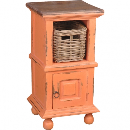 Cottage End Table w/ Basket in Coral & Raftwood Brown