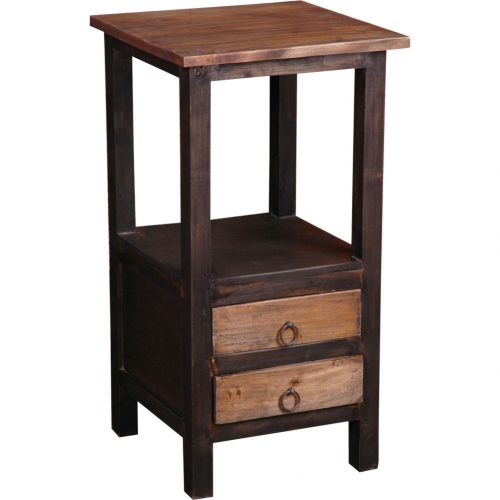 Cottage Two Drawer End Table in Distressed Black & Raftwood Brown