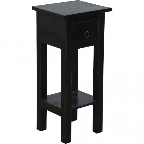 Cottage Narrow Side Table in Distressed Black Mahogany