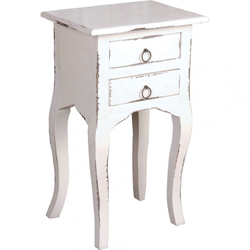 Cottage End Table in Distressed White