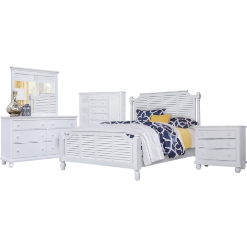 White Shutter Wood 5 Piece Queen Bedroom Set