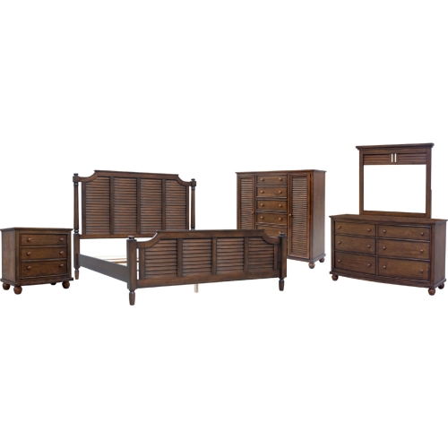 Bahama Shutter 5 Piece Queen Bedroom Set in Tropical Walnut Brown Wood