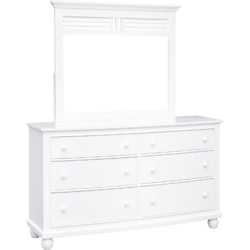 White Shutter Wood 6 Drawer Double Dresser & Mirror