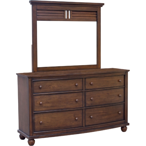 Bahama Shutter 6 Drawer Double Dresser & Mirror in Tropical Walnut Brown