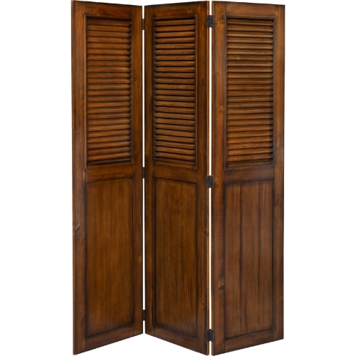 Bahama Shutter Room Divider in Tropical Walnut Brown Wood