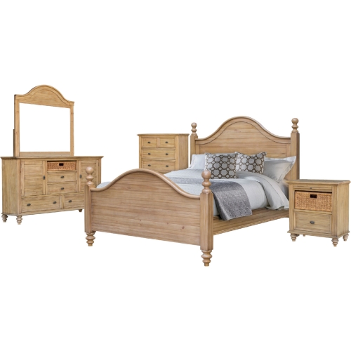 Vintage Casual 5 Piece Queen Bedroom Set in Distressed Maple Finish