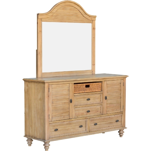 Vintage Casual Dresser & Mirror in Distressed Maple Finish Acacia