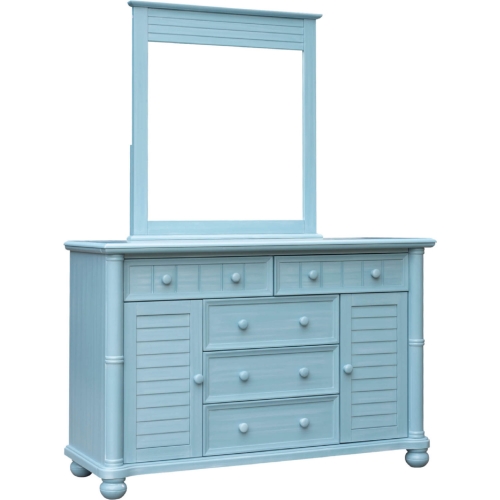 Cool Breeze 5 Drawer Dresser & Mirror in Beach Blue Wood