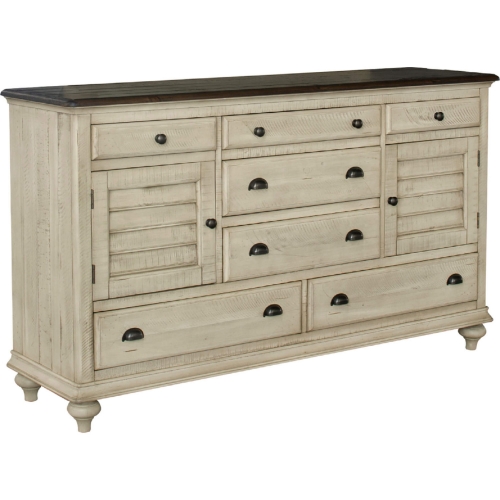 Shades of Sand 7 Drawer Dresser in Cream & Walnut Brown Wood