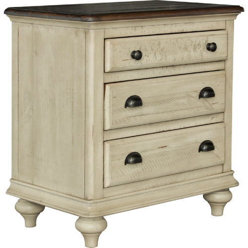 Shades of Sand 3 Drawer Nightstand in Cream & Walnut Brown Wood