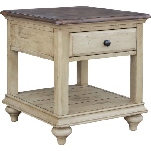 Shades of Sand End Table in Cream & Walnut Brown Wood