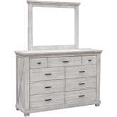 Crossing Barn 9 Drawer Dresser & Mirror in Distressed Light Gray