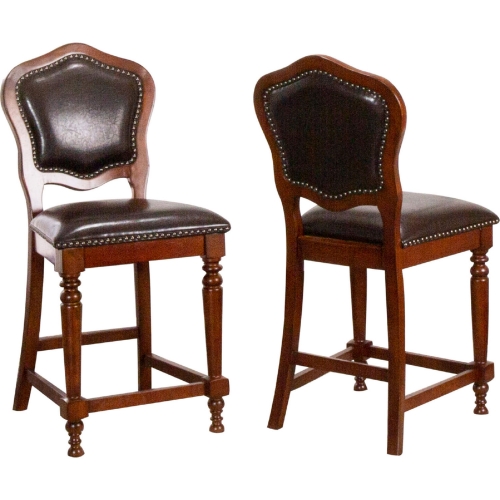 Bellagio Counter Stool in Distressed Brown Cherry & Leatherette (Set of 2)