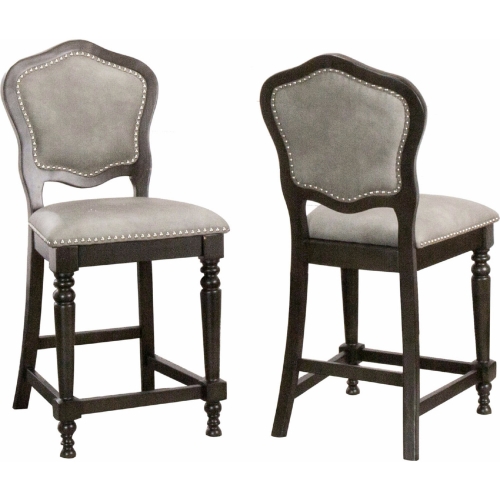 Vegas Counter Stool in Distressed Gray Wood & Fabric (Set of 2)