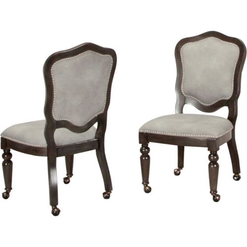 Vegas Dining Game Chair w/ Casters in Distressed Gray & Fabric (Set of 2)