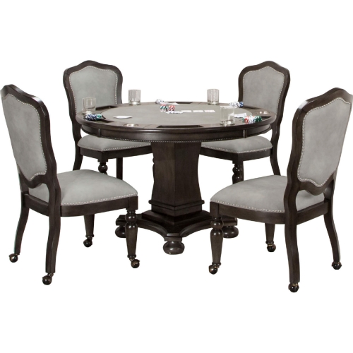 Vegas 5 Piece Reversible Top Dining Game Table Set Gray Wood