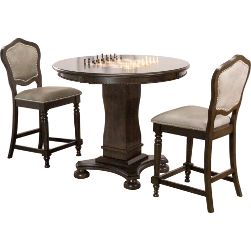 Vegas 3 Piece Counter Reversible Top Dining Game Table Set in Distressed Gray