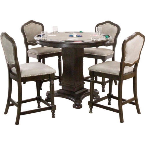 Vegas 5 Piece Counter Reversible Top Dining Game Table Set in Distressed Gray