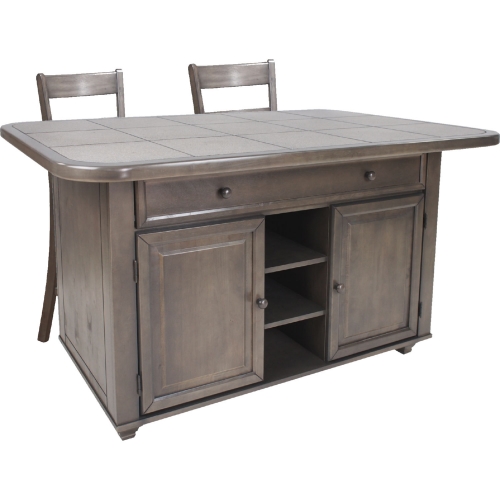 Shades of Gray 3 Piece Kitchen Island Set in Weathered Gray Wood