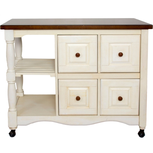 Andrews Kitchen Cart in Antique White & Chestnut Brown